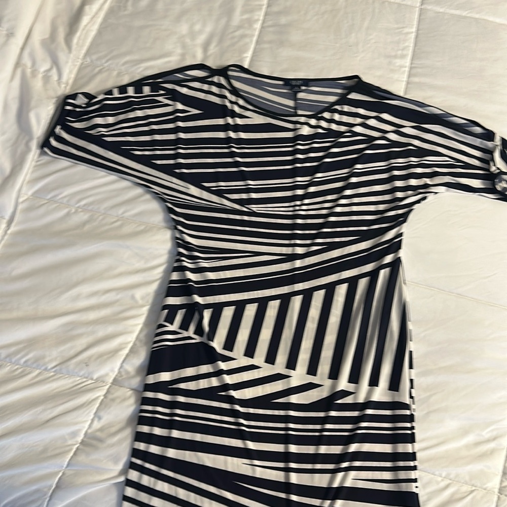 Chaps navy and white dress with open shoulder